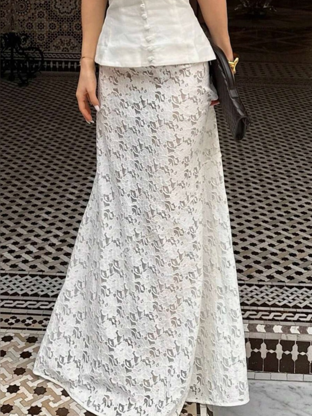 Elegant White Lace Maxi Skirt